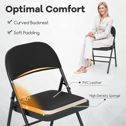 Folding Conference Chairs 4-Pack with Padded Seats - Black