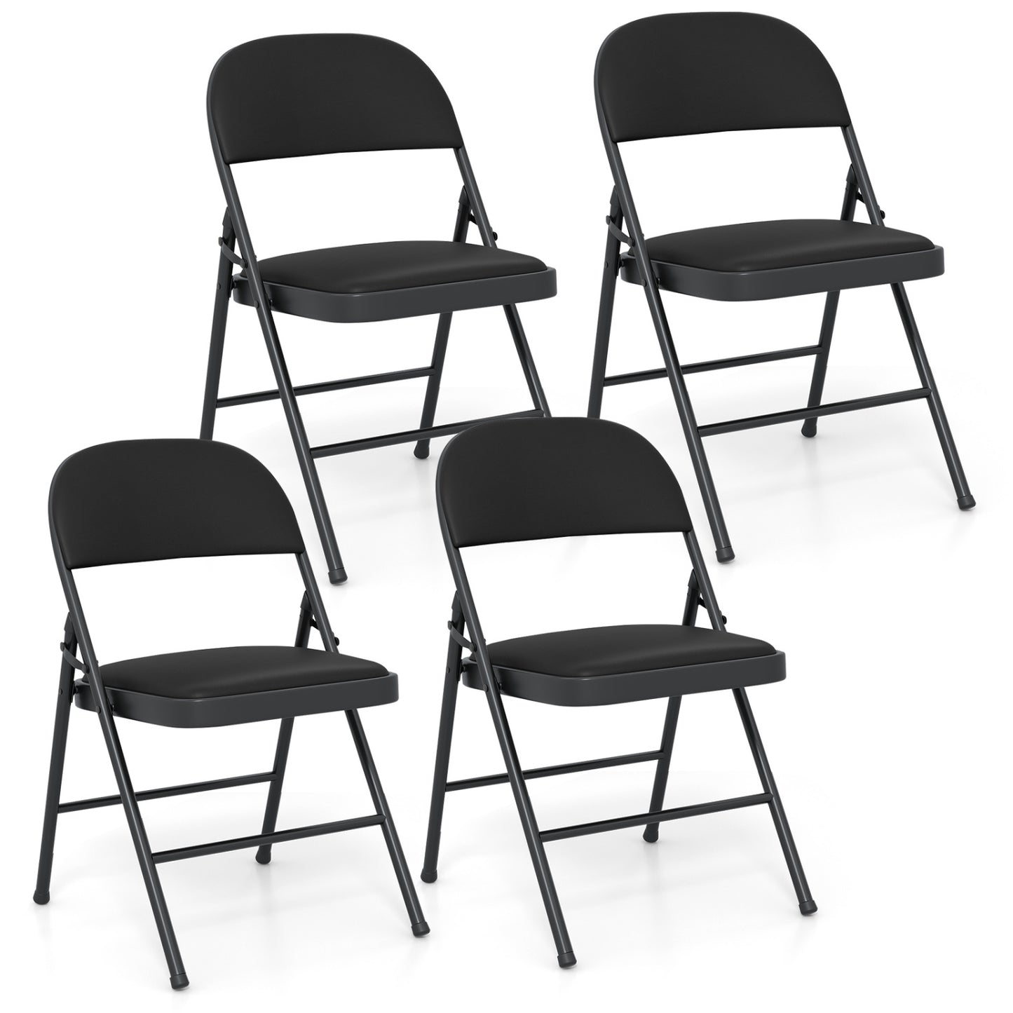Folding Conference Chairs 4-Pack with Padded Seats - Black