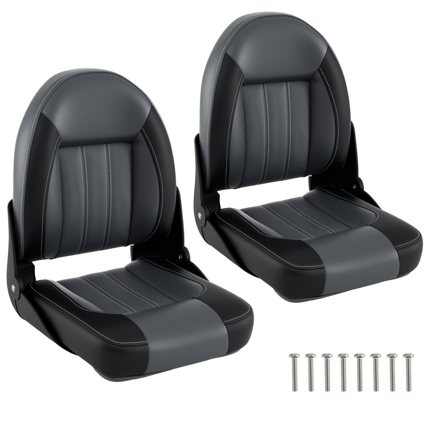 2-Pack Folding High Back Boat Chairs with Sponge Padding and Fixing Bolts-Black