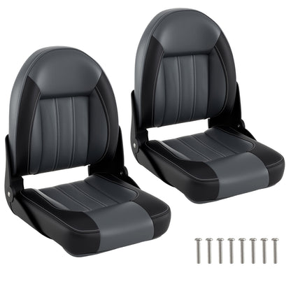 2-Pack Folding High Back Boat Chairs with Sponge Padding and Fixing Bolts-Black