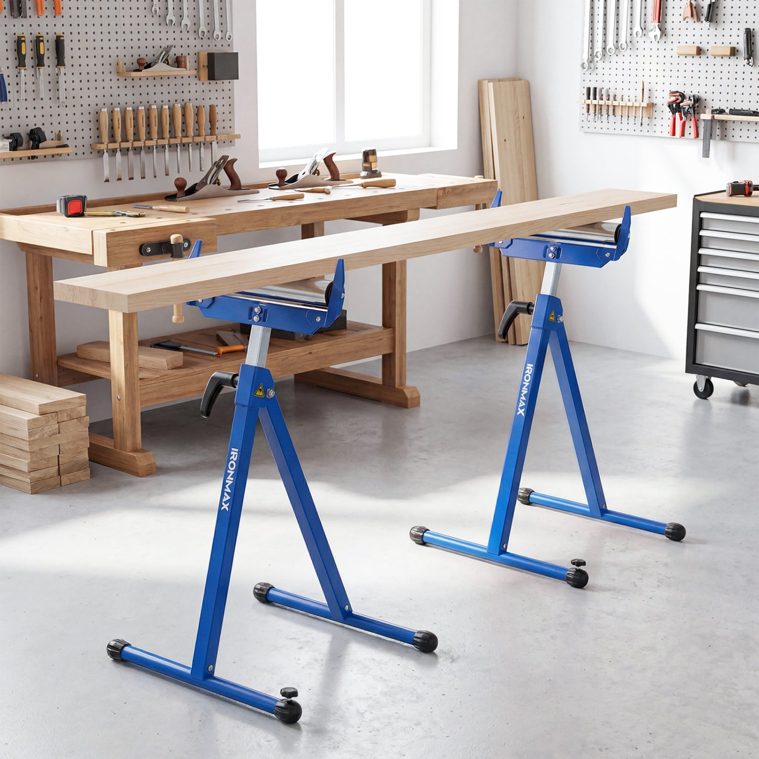 2-Pack Folding Roller Stands Portable Outfeed Supports with Adjustable Height