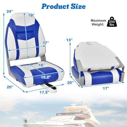 2 Pieces High Back Folding Boat Seat Set with Sponge Cushion