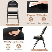 2 Pack Padded Folding Chairs with Metal Frame and Carry Handle-Black