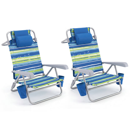 Folding Beach Chair with 7-Position Backrest & Cooler Bag