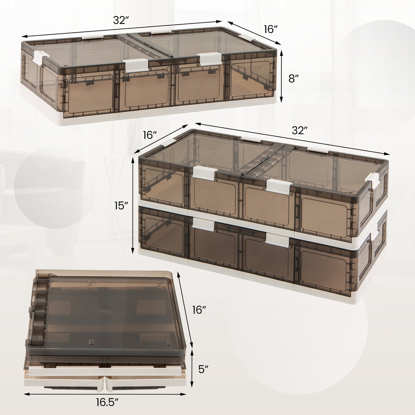 2 Pack Stackable Storage Containers Rolling Plastic Storage Bins