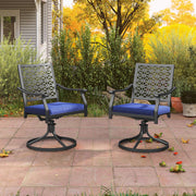 2 Pack Swivel Outdoor Chairs with Soft Cushions and Round Steel Base-Navy
