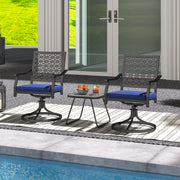 2 Pack Swivel Outdoor Chairs with Soft Cushions and Round Steel Base-Navy