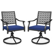 2 Pack Swivel Outdoor Chairs with Soft Cushions and Round Steel Base-Navy