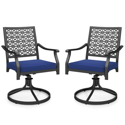 2 Pack Swivel Outdoor Chairs with Soft Cushions and Round Steel Base-Navy