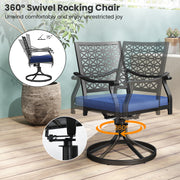 2 Pack Swivel Outdoor Chairs with Soft Cushions and Round Steel Base-Navy