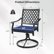 2 Pack Swivel Outdoor Chairs with Soft Cushions and Round Steel Base-Navy