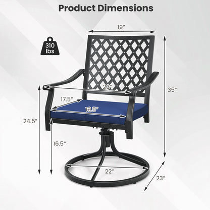 2 Pack Swivel Outdoor Chairs with Soft Cushions and Round Steel Base-Navy