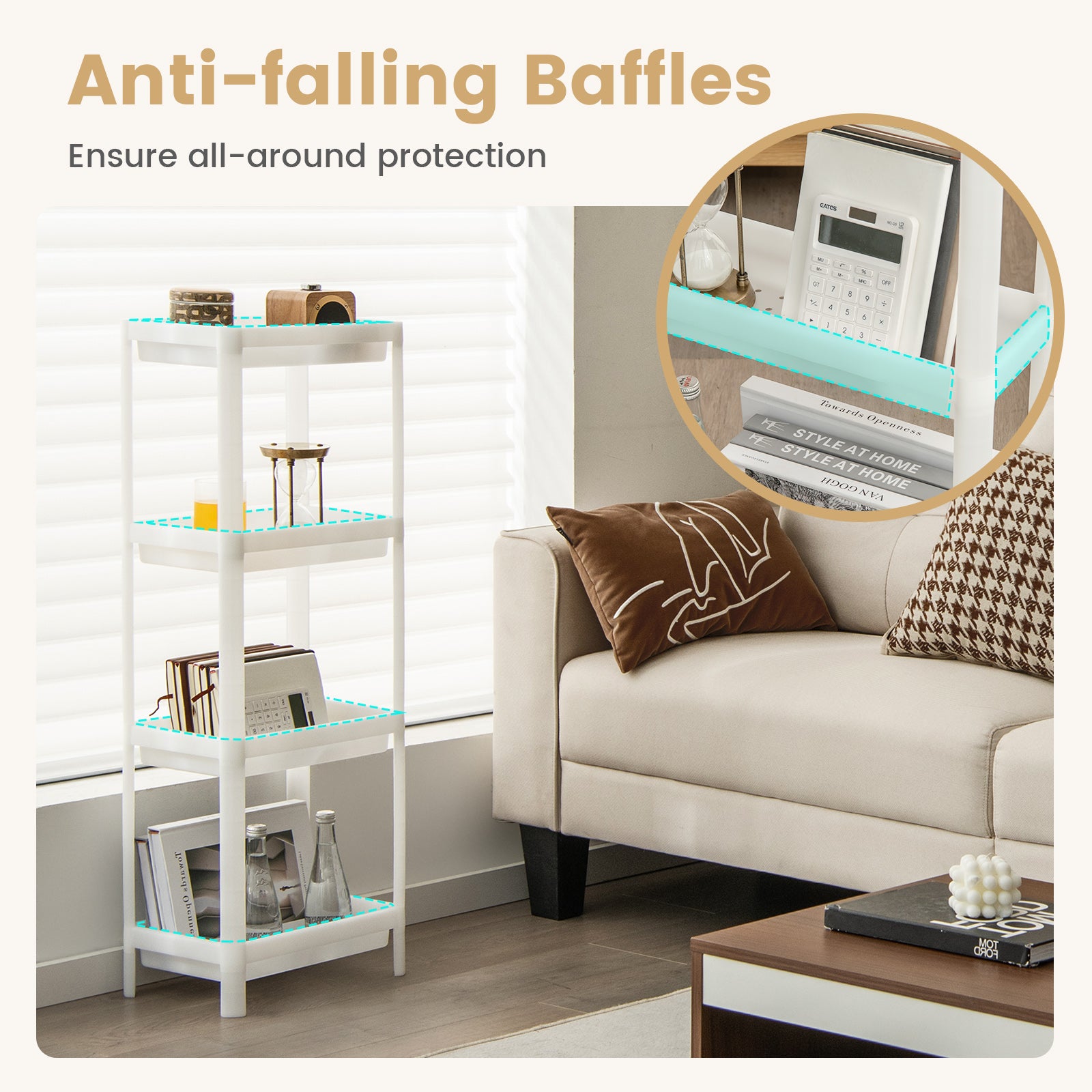 2 Packs 4-Tier Detachable Slim Storage Cart with Drainage Holes for Small Space-White