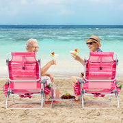 2 Packs 5-Position Outdoor Folding Backpack Beach Table Chair Reclining Chair Set-Hot Pink