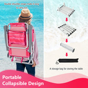2 Packs 5-Position Outdoor Folding Backpack Beach Table Chair Reclining Chair Set-Hot Pink