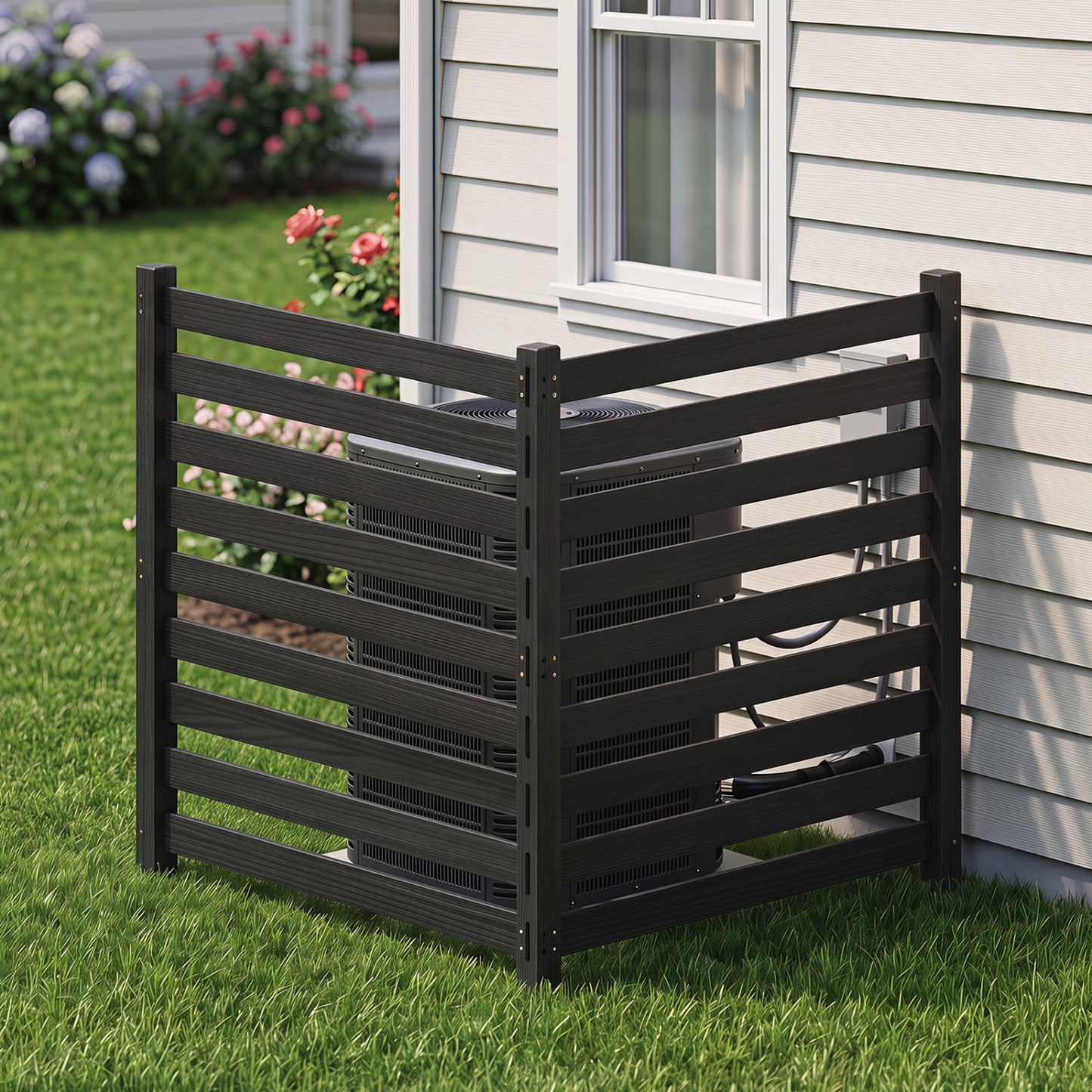 2-Panel Wooden Outdoor Privacy Fence with Ground Stakes