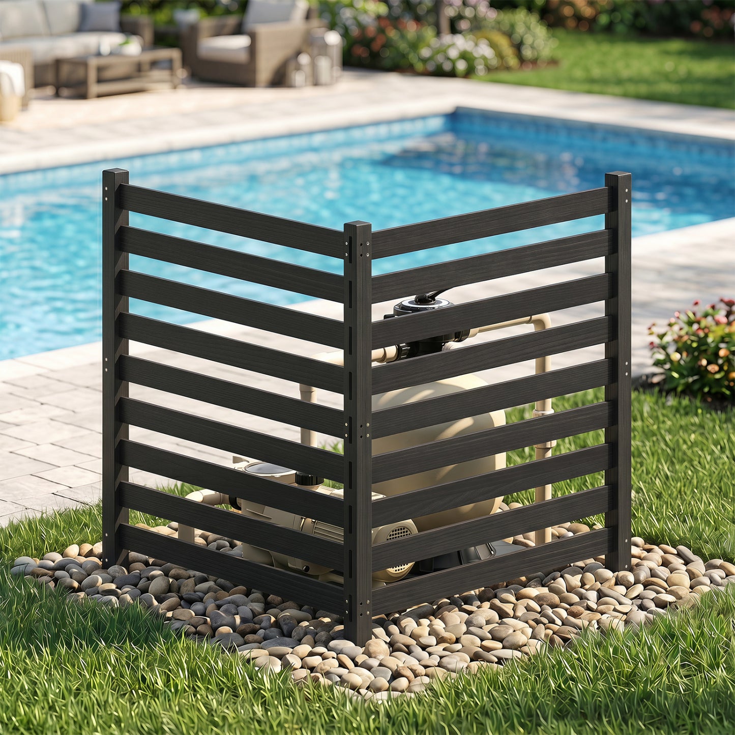 2-Panel Wooden Outdoor Privacy Fence with Ground Stakes
