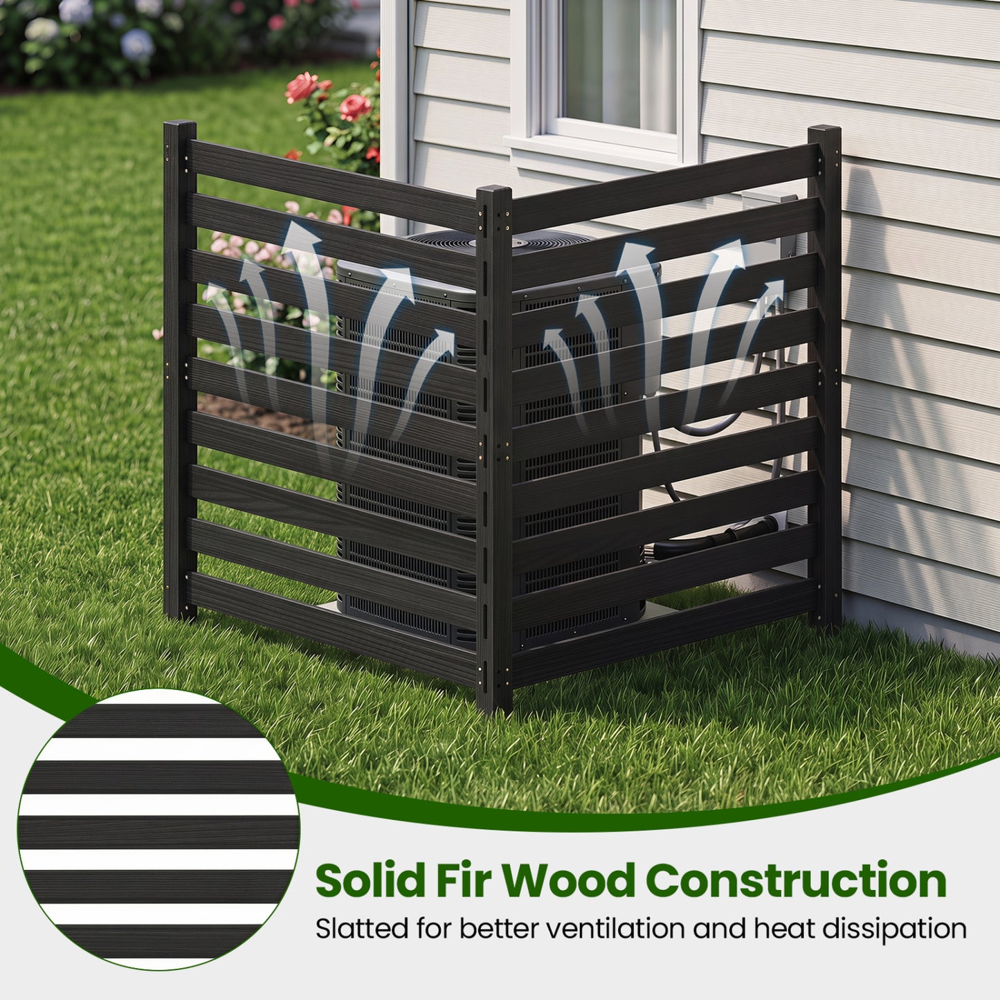 2-Panel Wooden Outdoor Privacy Fence with Ground Stakes