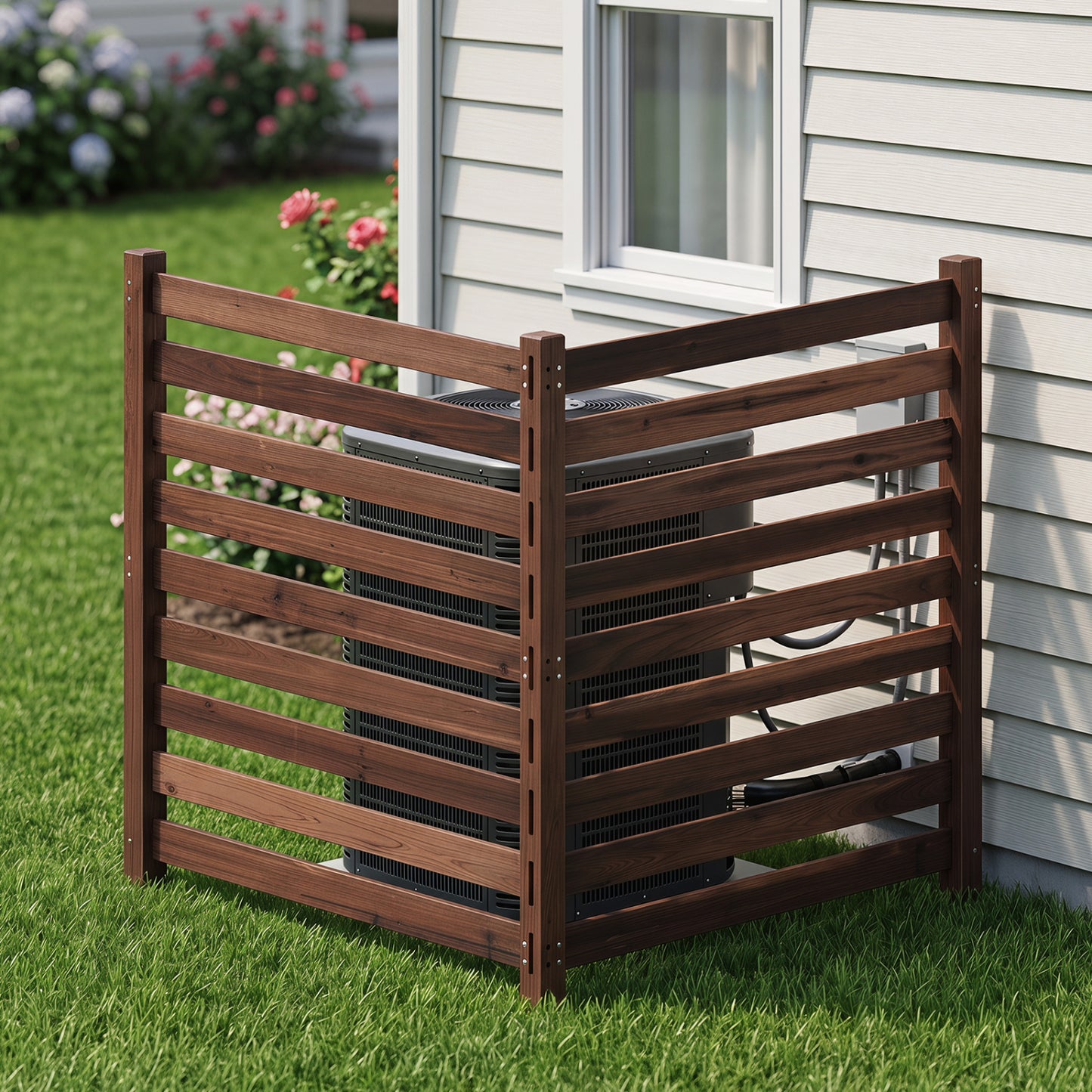 2-Panel Wooden Outdoor Privacy Fence with Ground Stakes