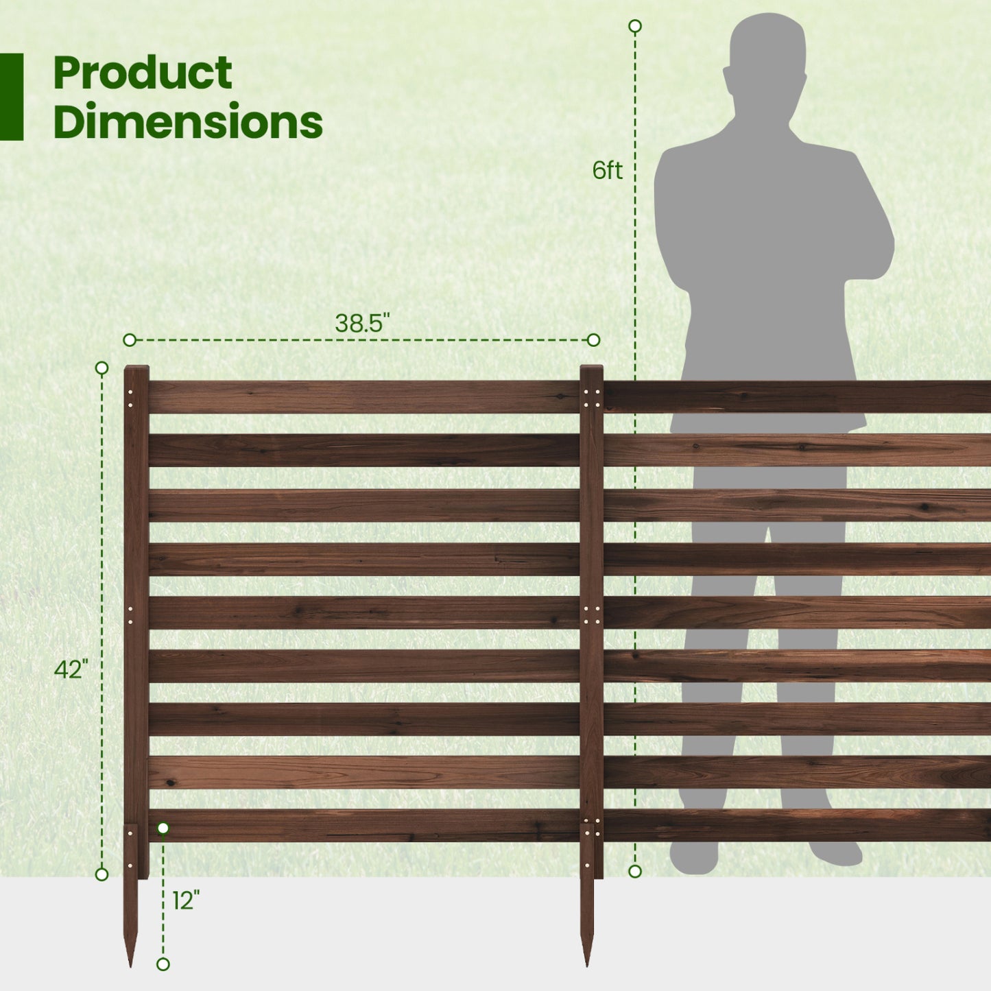 2-Panel Wooden Outdoor Privacy Fence with Ground Stakes
