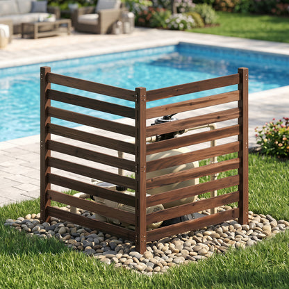 2-Panel Wooden Outdoor Privacy Fence with Ground Stakes