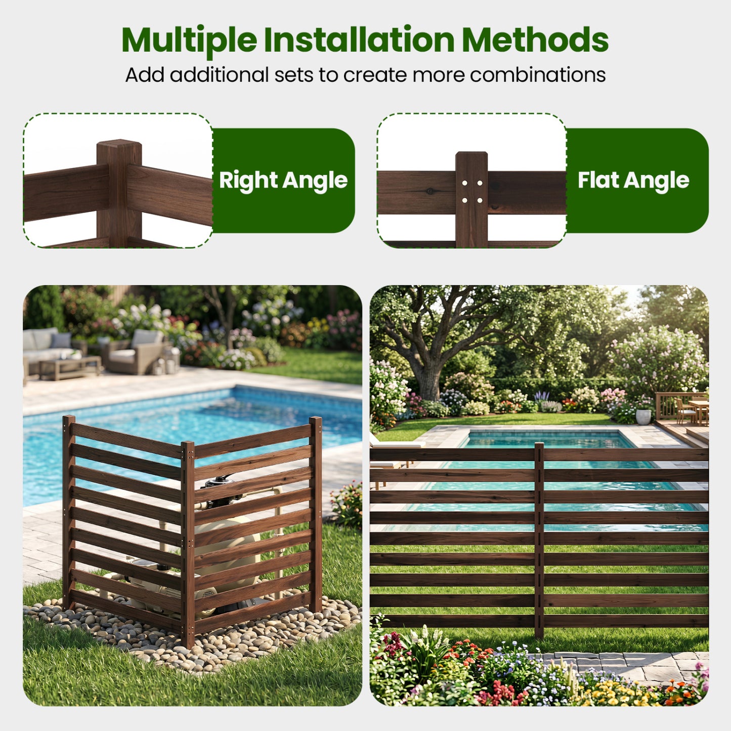 2-Panel Wooden Outdoor Privacy Fence with Ground Stakes