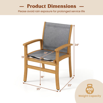 Patio Chairs Set of 2 Acacia Wood Armchairs with Breathable Fabric Back and Seat