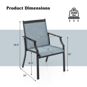 2 Piece Patio Dining Chairs Large Outdoor Chairs with Breathable Seat and Metal Frame-Blue