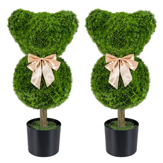 2 Pieces Bear Topiary Trees with Pots Sun-resistant Bear