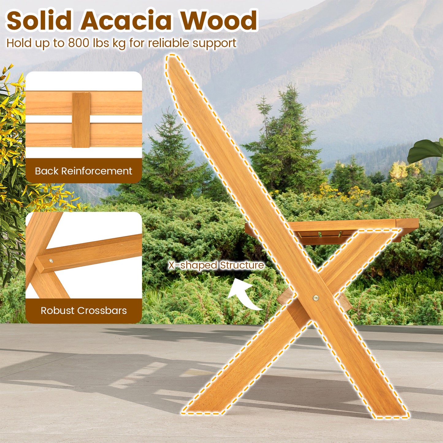 2-Person Acacia Wood Patio Garden Bench with 800 lbs Capacity