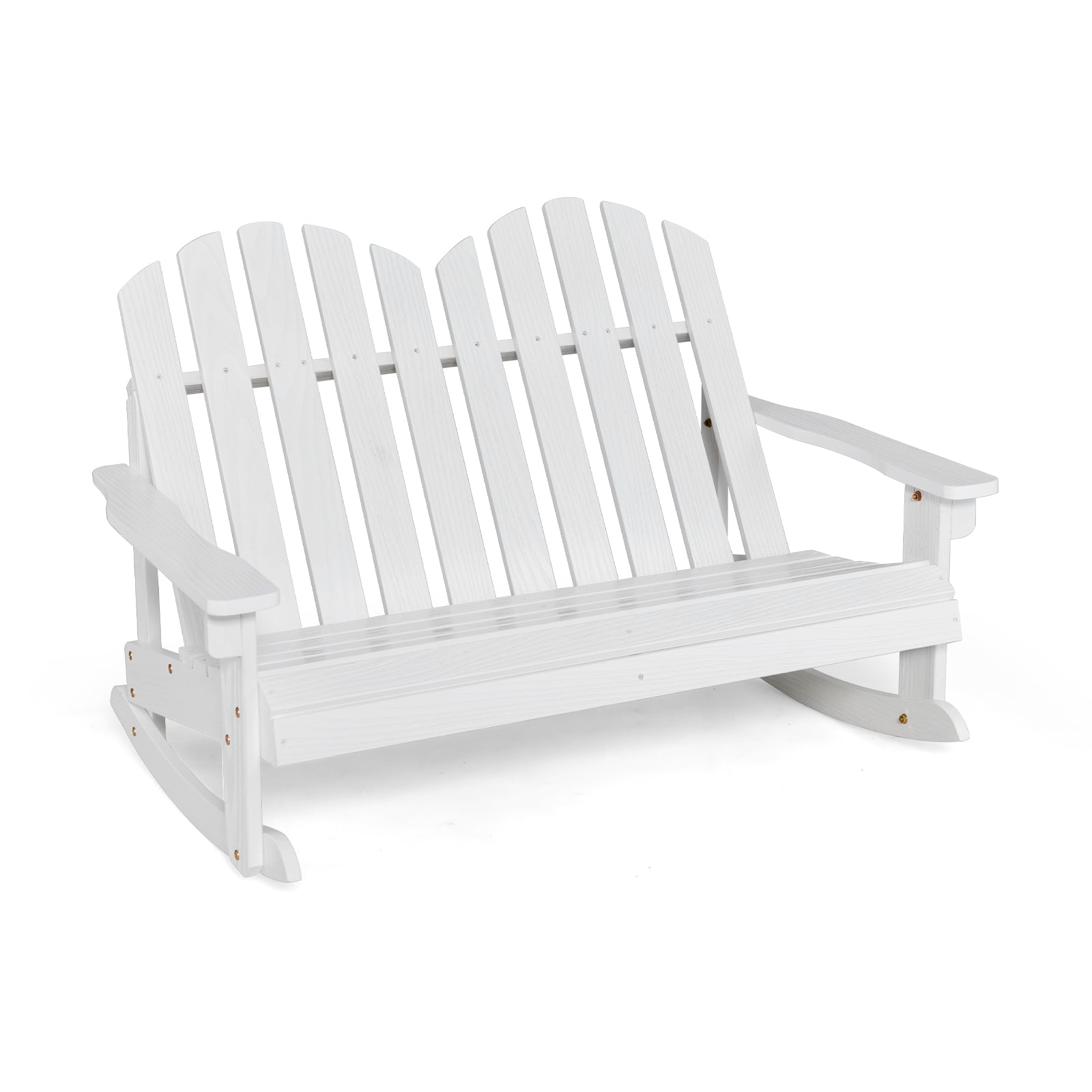 2 Person Adirondack Rocking Chair with Slatted seat-Brown - White