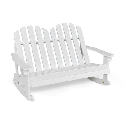 2 Person Adirondack Rocking Chair with Slatted seat-Brown - White
