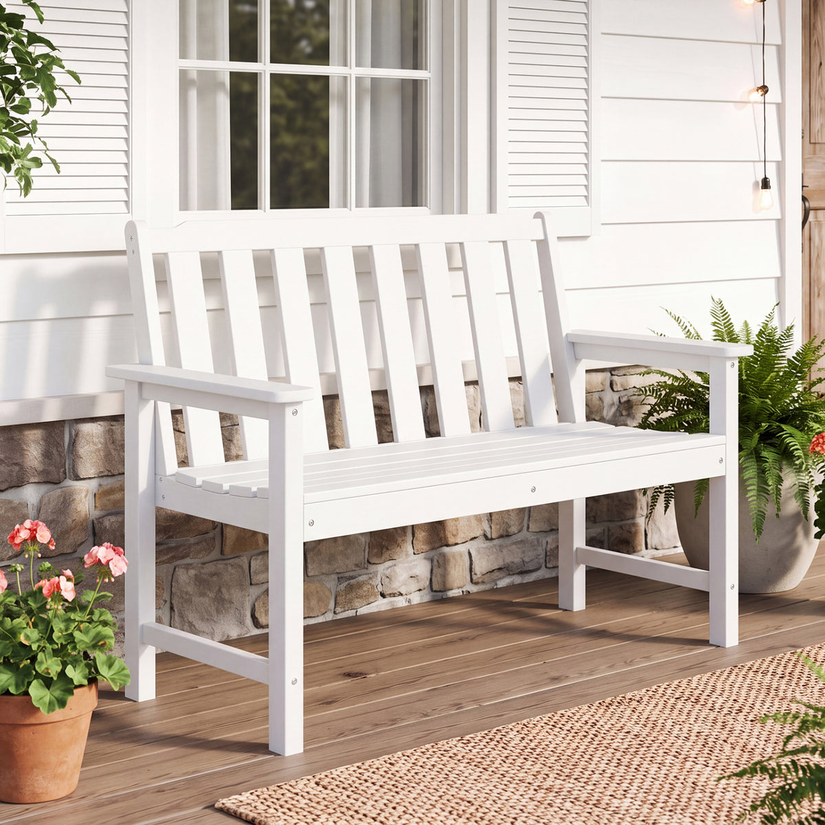 2-Person HDPE Outdoor Garden Bench with Backrest