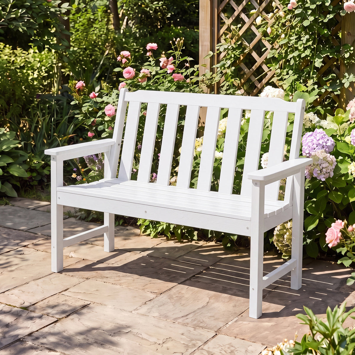 2-Person HDPE Outdoor Garden Bench with Backrest