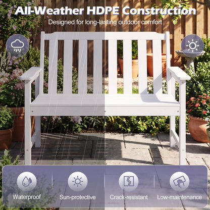 2-Person HDPE Outdoor Garden Bench with Backrest