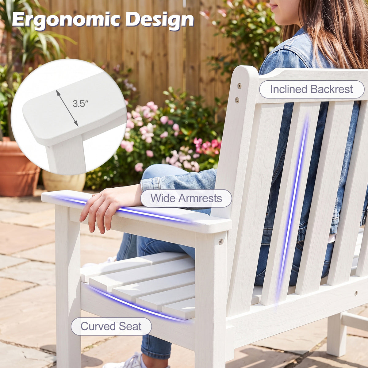 2-Person HDPE Outdoor Garden Bench with Backrest