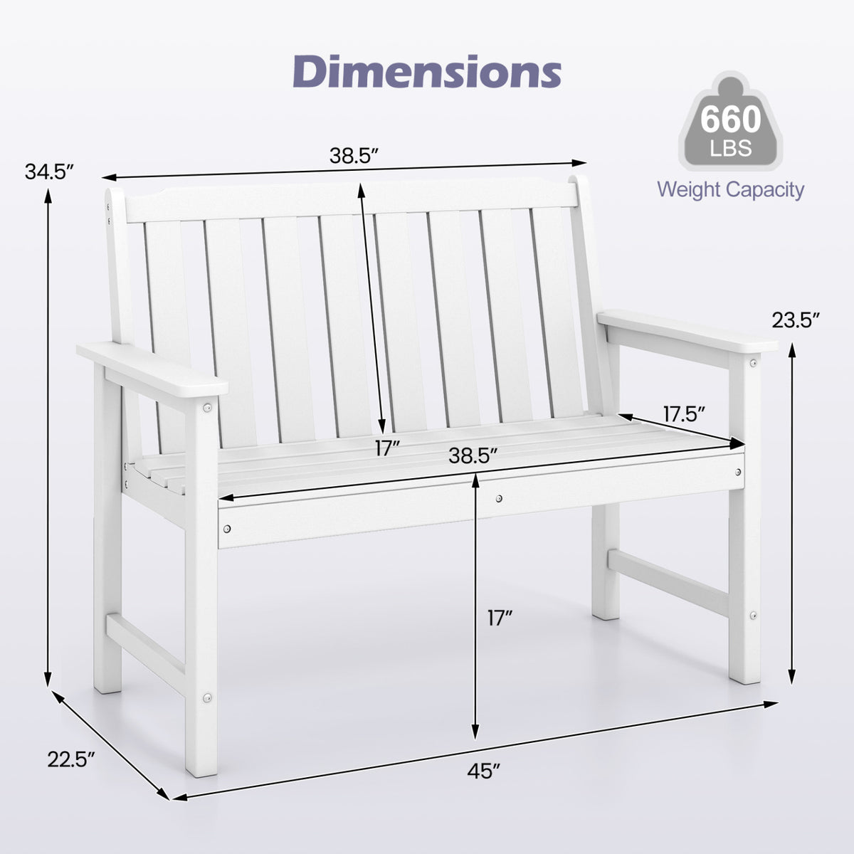 2-Person HDPE Outdoor Garden Bench with Backrest