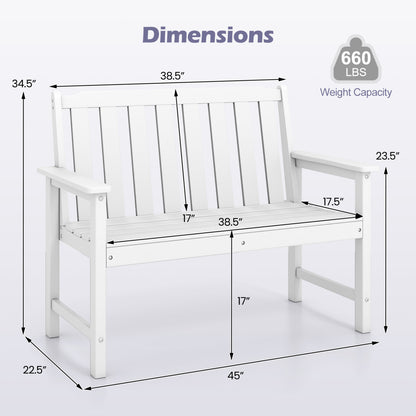 2-Person HDPE Outdoor Garden Bench with Backrest