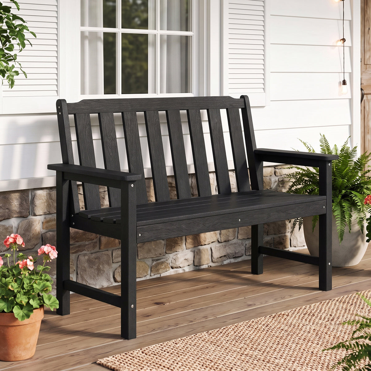 2-Person HDPE Outdoor Garden Bench with Backrest