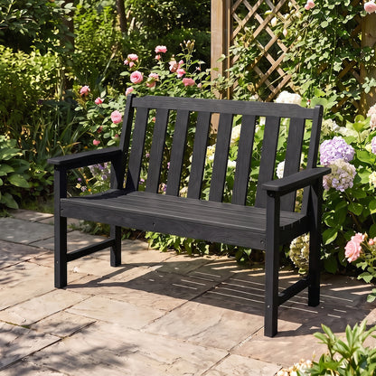 2-Person HDPE Outdoor Garden Bench with Backrest