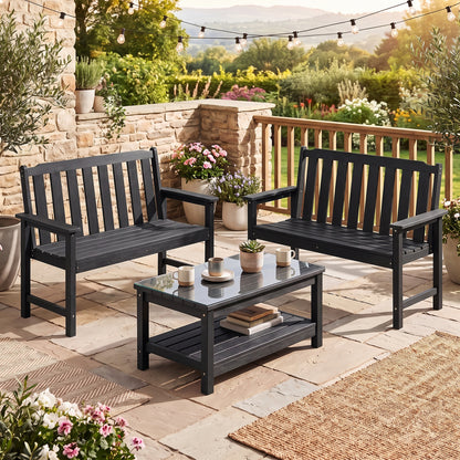 2-Person HDPE Outdoor Garden Bench with Backrest
