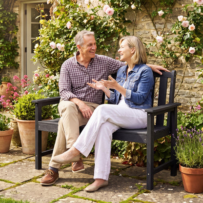 2-Person HDPE Outdoor Garden Bench with Backrest