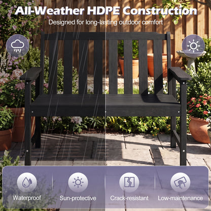2-Person HDPE Outdoor Garden Bench with Backrest