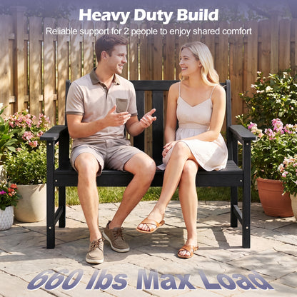 2-Person HDPE Outdoor Garden Bench with Backrest