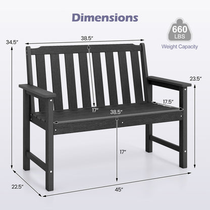 2-Person HDPE Outdoor Garden Bench with Backrest