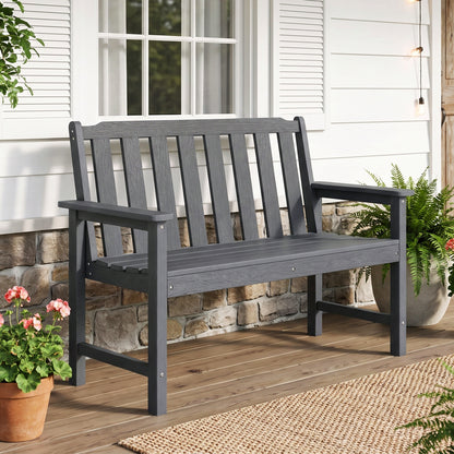 2-Person HDPE Outdoor Garden Bench with Backrest
