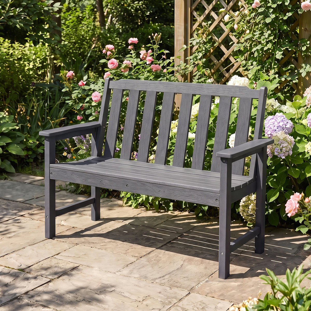 2-Person HDPE Outdoor Garden Bench with Backrest