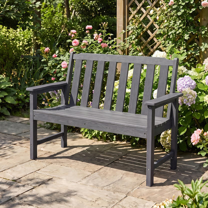 2-Person HDPE Outdoor Garden Bench with Backrest