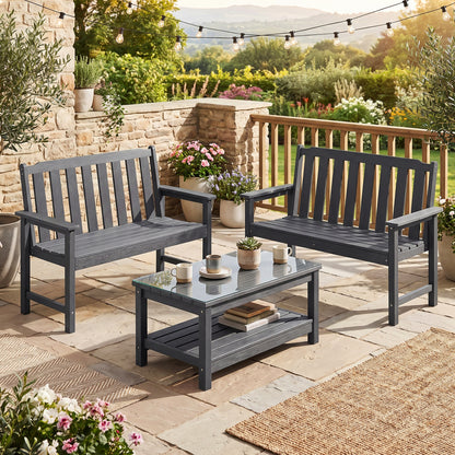 2-Person HDPE Outdoor Garden Bench with Backrest