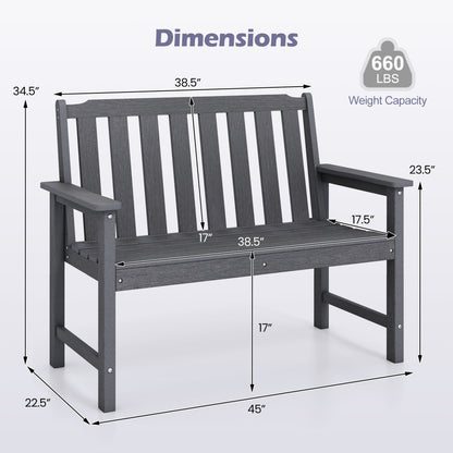 2-Person HDPE Outdoor Garden Bench with Backrest